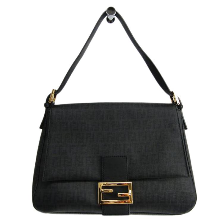 مملوكة مسبقًا Fendi Black Zucchino Coated Canvas Mama Baguette Shoulder Bag
