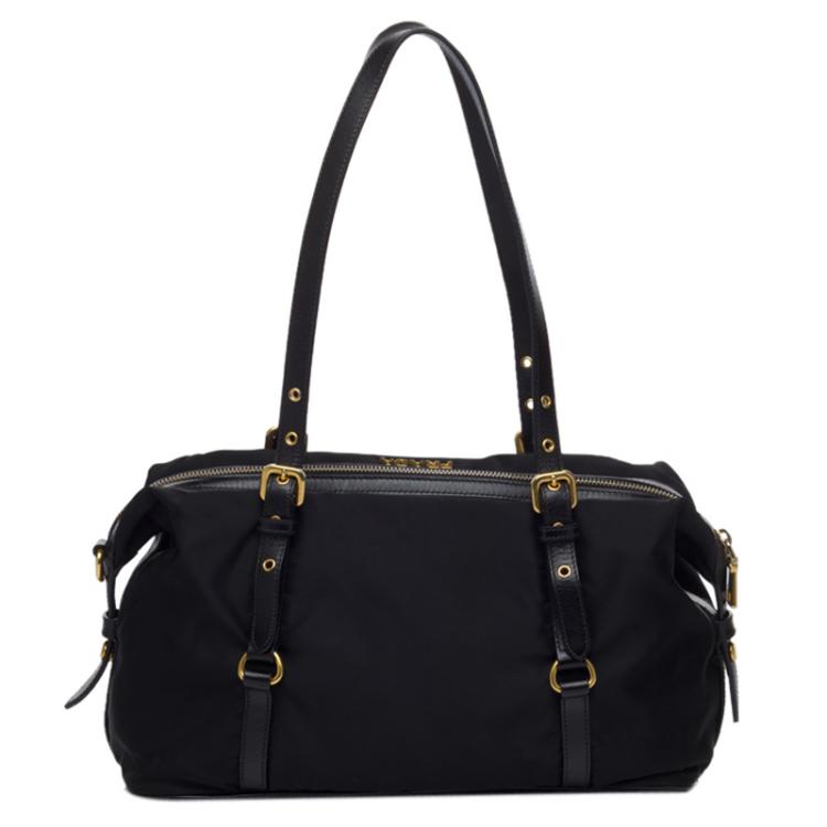 Pre Owned Prada Black Nylon Jacquard Bowling Bag