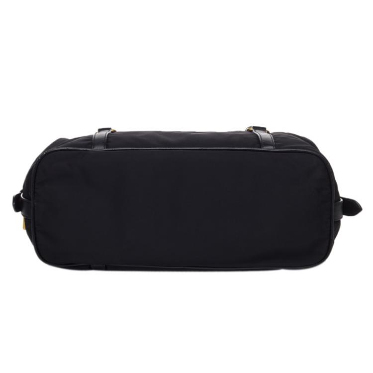Pre Owned Prada Black Nylon Jacquard Bowling Bag