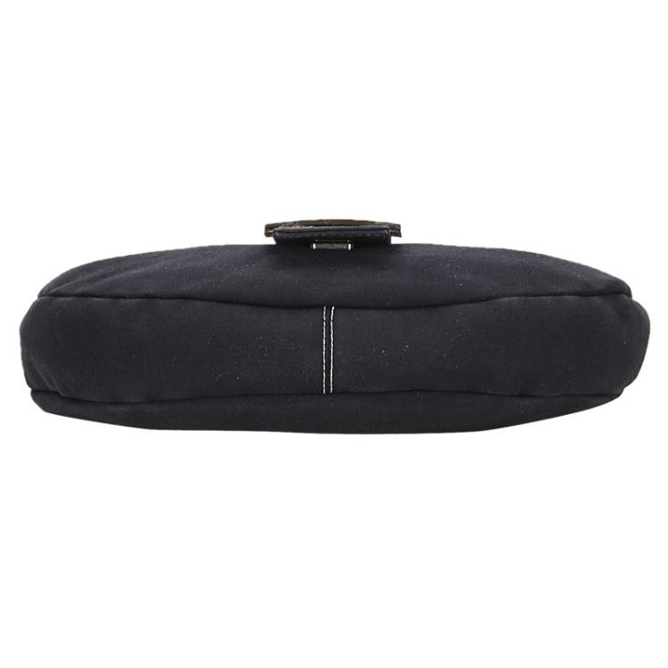 Pre Owned Fendi Navy Blue Canvas Logo Flap Hobo