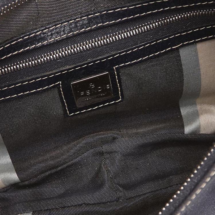 Pre Owned Fendi Navy Blue Canvas Logo Flap Hobo