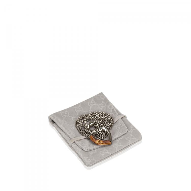 مملوكة مسبقًا Gucci Bamboo Heart Sterling Silver Pendant Necklace