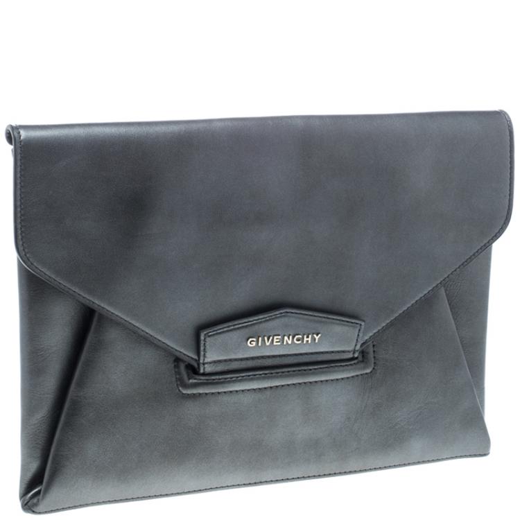 Pre Owned Givenchy Dark Grey Leather Medium Envelope Antigona Clutch