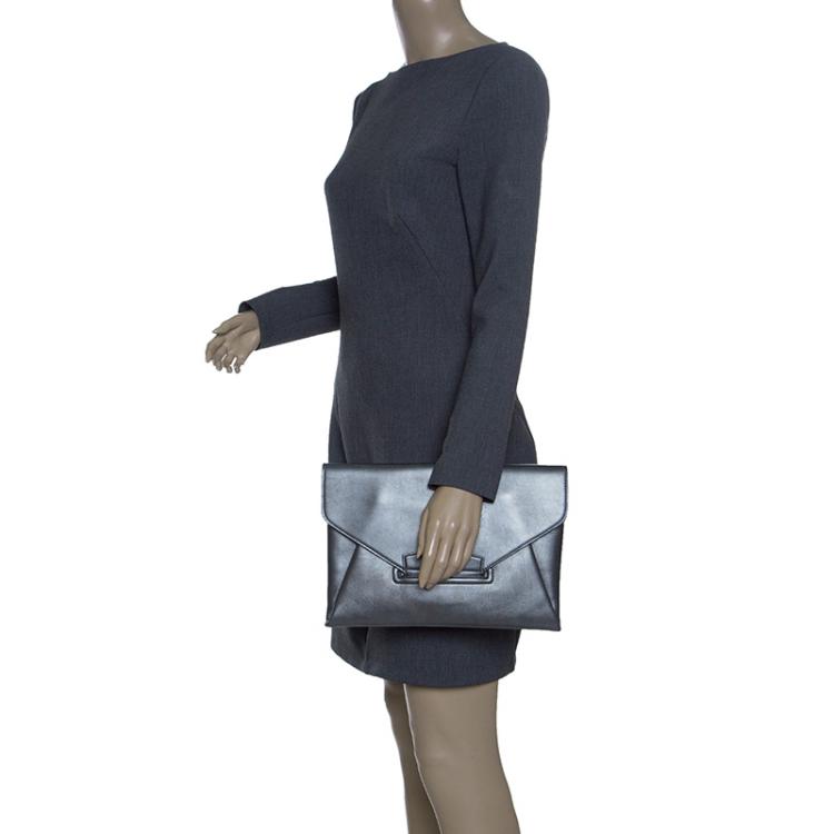 Pre Owned Givenchy Dark Grey Leather Medium Envelope Antigona Clutch