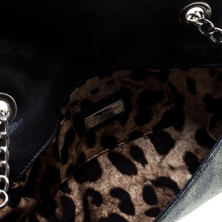Pre Owned Dolce and Gabbana Green Leopard Print Coated Canvas Small Chain Shoulder Bag
