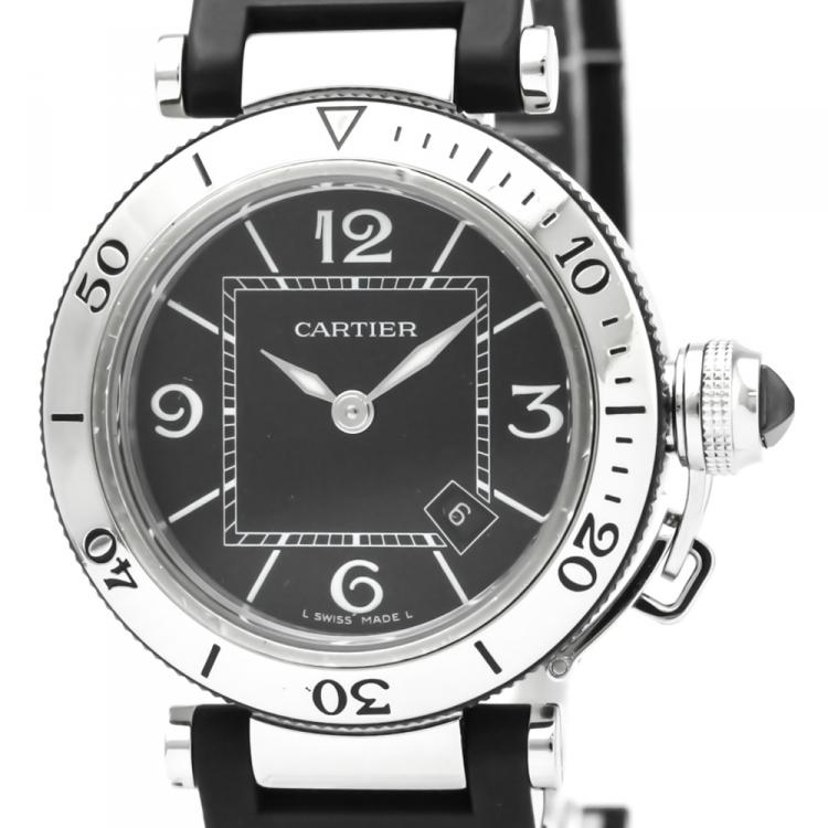 Pre Owned Cartier Black Stainless Steel Pasha Seatimer 3025 Women's Wristwatch 33 mm