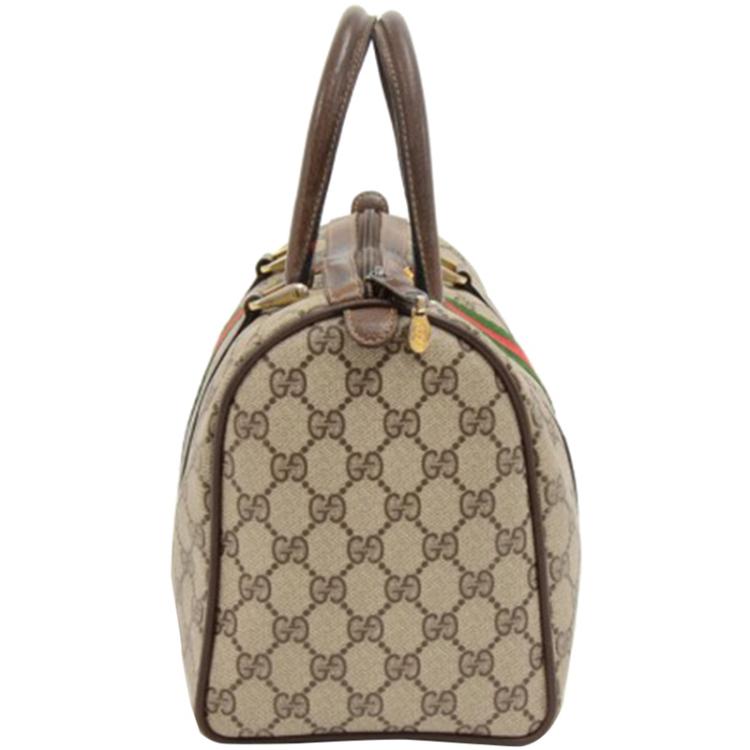 Pre Owned Gucci Beige/Ebony GG Coated Canvas Vintage Boston Bag