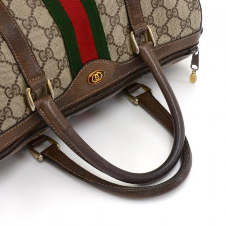 Pre Owned Gucci Beige/Ebony GG Coated Canvas Vintage Boston Bag