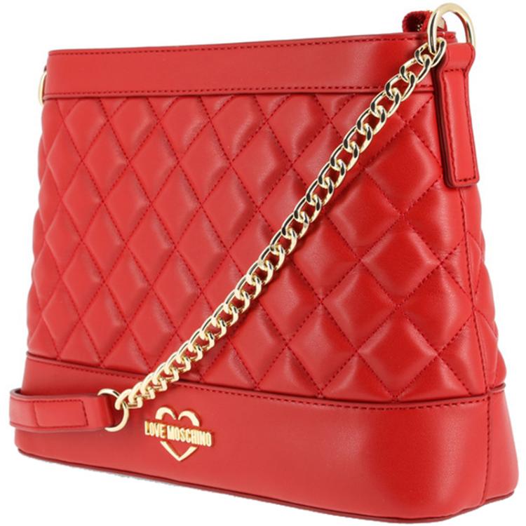 Pre Owned Love Moschino Red Quilted Leather Bucket Chain Shoulder Bag