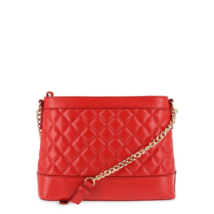 Pre Owned Love Moschino Red Quilted Leather Bucket Chain Shoulder Bag