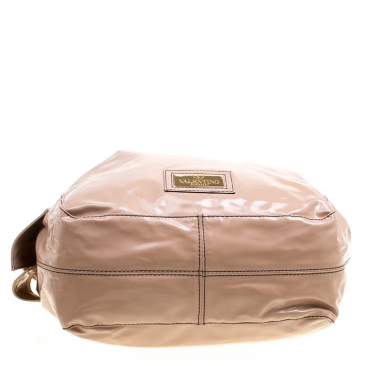 Pre Owned Valentino Beige Patent Leather Nuage Bow Tote