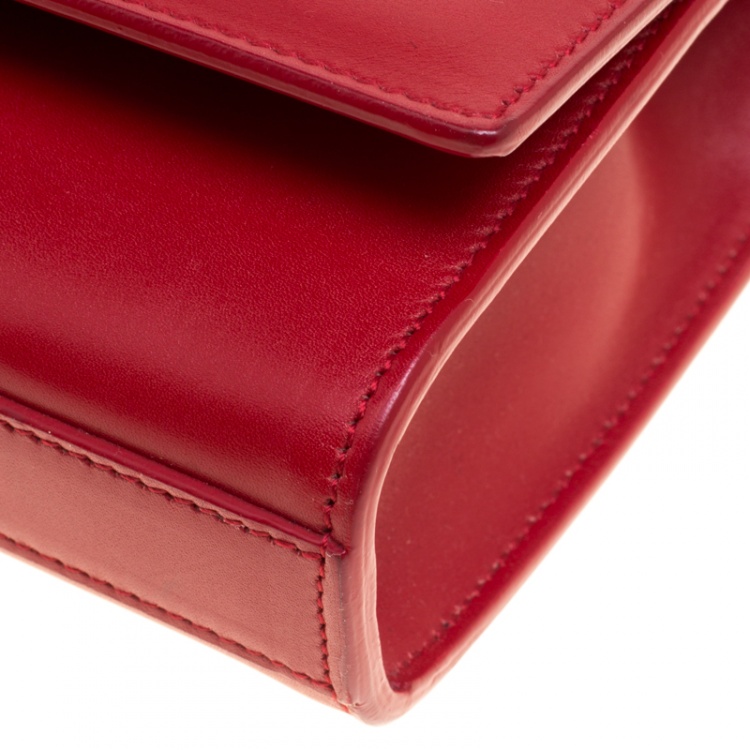 Pre Owned Saint Laurent Red Leather Cassandre Clutch