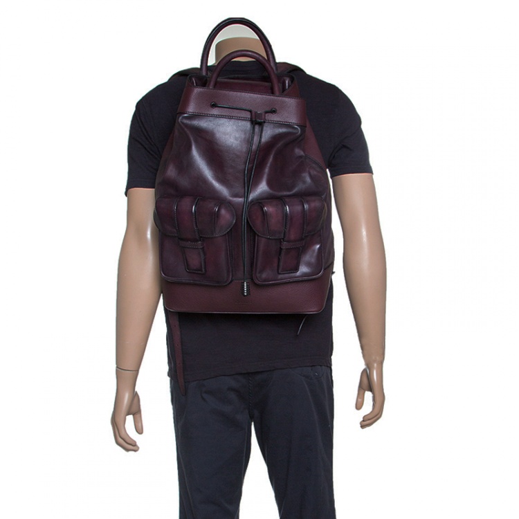 Pre Owned Berluti Dark Burgundy Leather Horizon Backpack 
