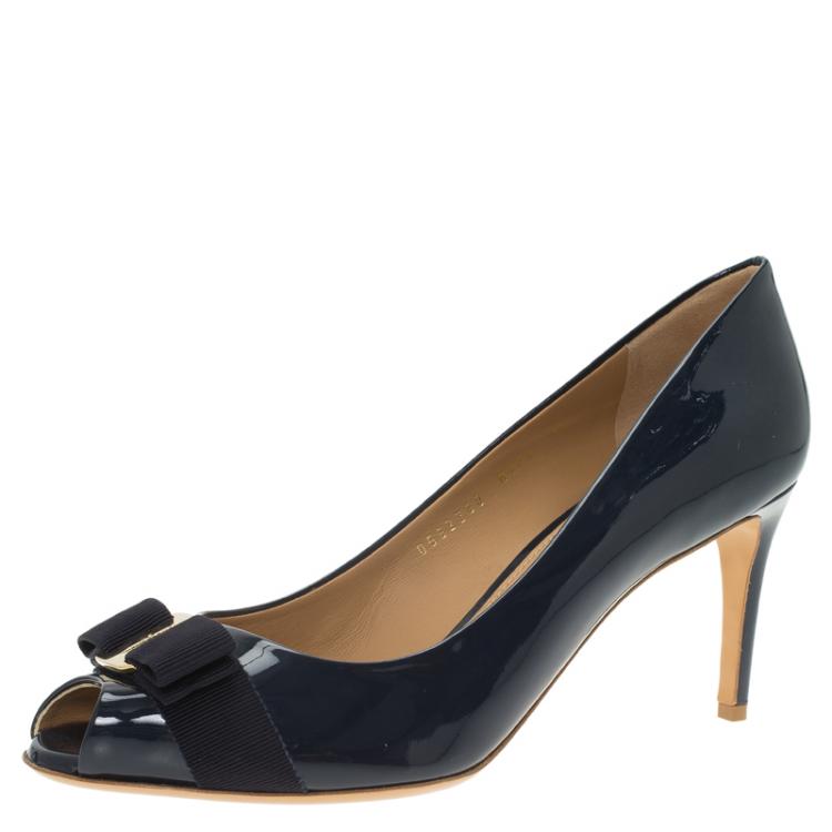 navy open toe pumps