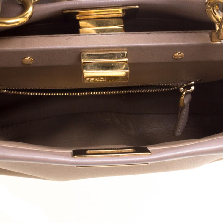 Pre Owned Fendi Beige Leather Mini Peekaboo Top Handle Bag