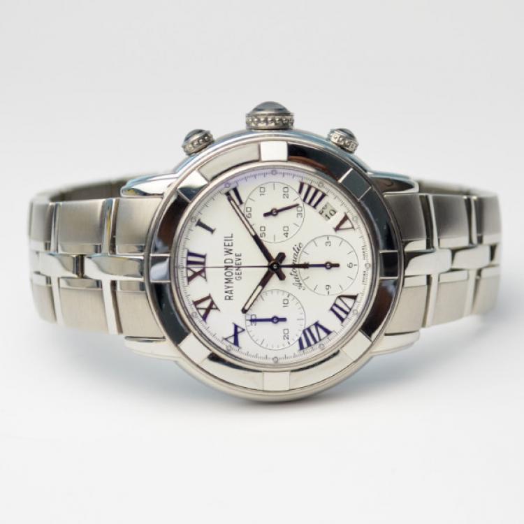 Pre Owned Raymond Weil White Stainless Steel Parsifal Men's Wristwatch 42MM