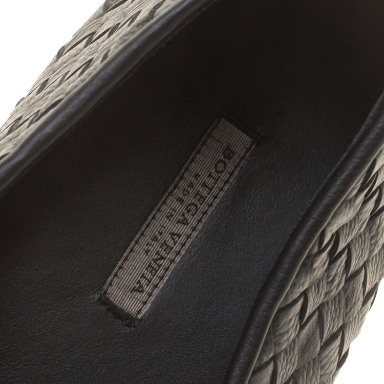 Pre Owned Bottega Veneta Black Intrecciato Leather Loafers Size 44
