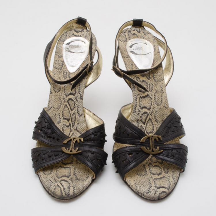 Pre Owned Just Cavalli Black Leather Strappy Sandals Size 40 