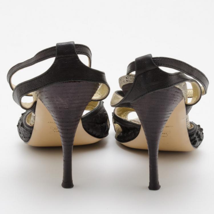 Pre Owned Just Cavalli Black Leather Strappy Sandals Size 40 