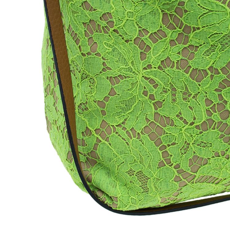 Pre Owned Valentino Lime Green Glamorous Lace Tote Bag