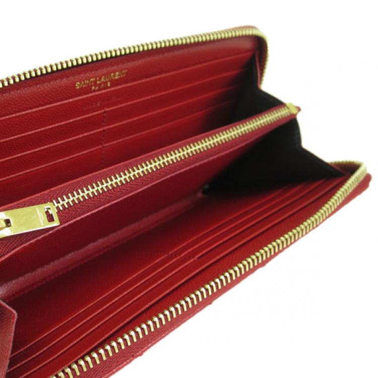 مملوكة م�سبقًا Saint Laurent Red Leather Monogram Zip Around Wallet