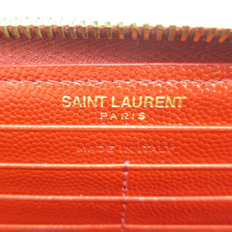مملوكة مسبقًا Saint Laurent Red Leather Monogram Zip Around Wallet
