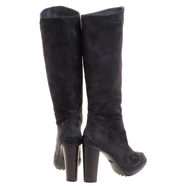 Pre Owned Tod's Grey Suede Knee High Riding Boots Size 37.5
