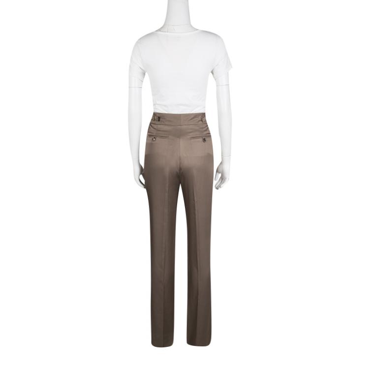 Pre Owned Gucci Brown High Waist Silk Pants S