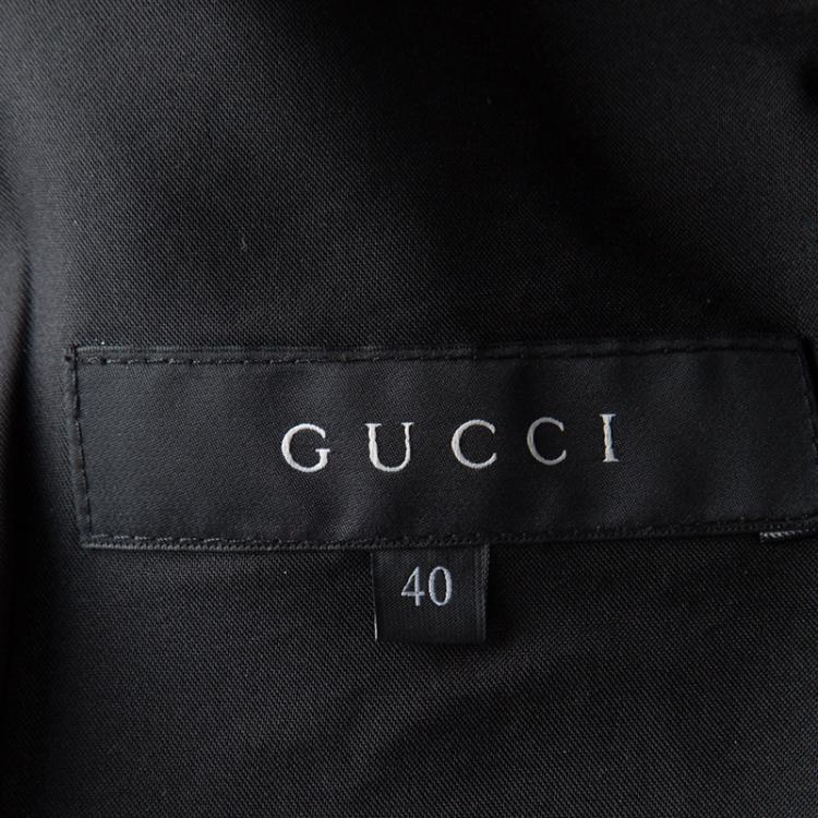 Pre Owned Gucci Black Leather Trim Piston Clasp Detail Jacket S