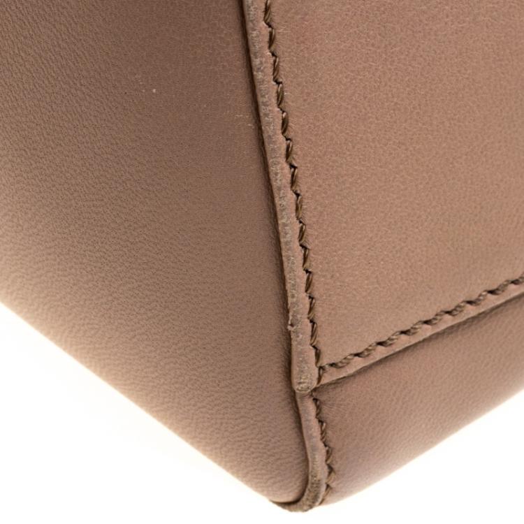 Pre Owned Fendi Beige Leather Mini Peekaboo Top Handle Bag