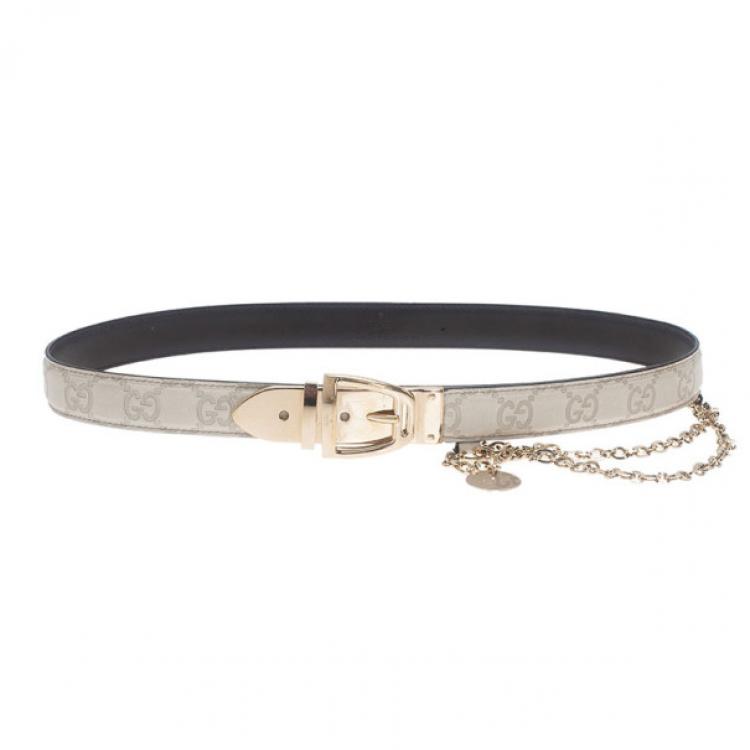 Gucci Cream GG Leather Chain Detail Belt 85CM Gucci | TLC