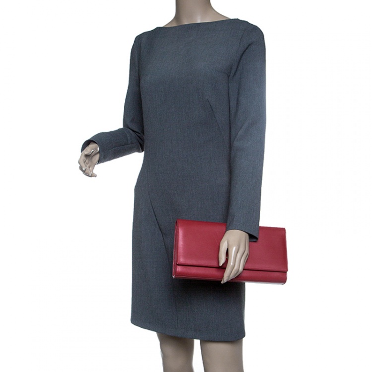 Pre Owned Saint Laurent Red Leather Cassandre Clutch