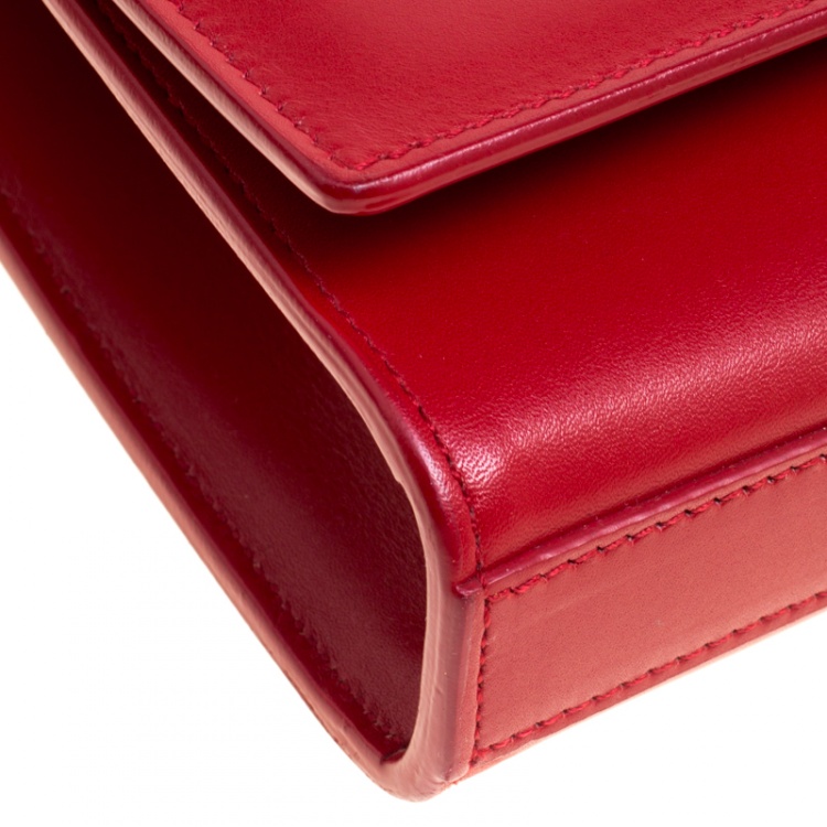 Pre Owned Saint Laurent Red Leather Cassandre Clutch