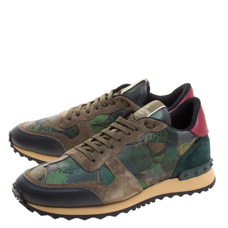 Pre Owned Valentino Multicolor Camo Butterfly Printed Rockrunner Sneakers Size 40