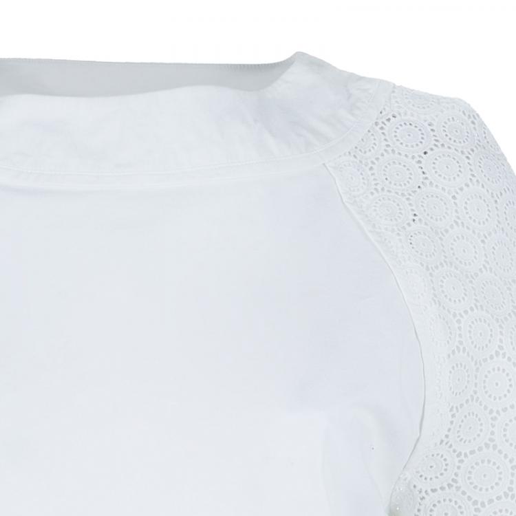 Pre Owned Salvatore Ferragamo White Eyelet Cotton Top M