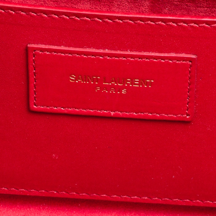 Pre Owned Saint Laurent Red Leather Cassandre Clutch