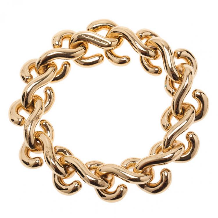 Pre Owned Balenciaga Gold-Tone Large S-Chain Bracelet 24CM