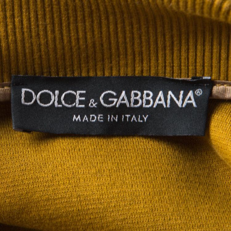 Pre Owned Dolce and Gabbana Mustard Yellow Cotton Knit Contrast Stripe Tracksuit S