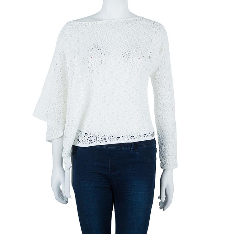مملوكة مسبقًا Chanel White Eyelet Knit Top M