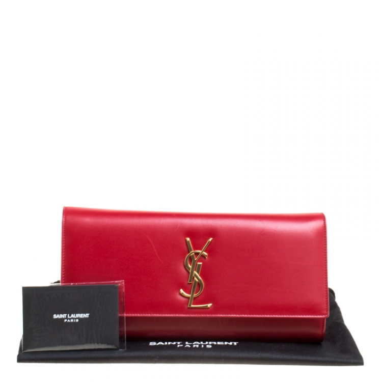 Pre Owned Saint Laurent Red Leather Cassandre Clutch