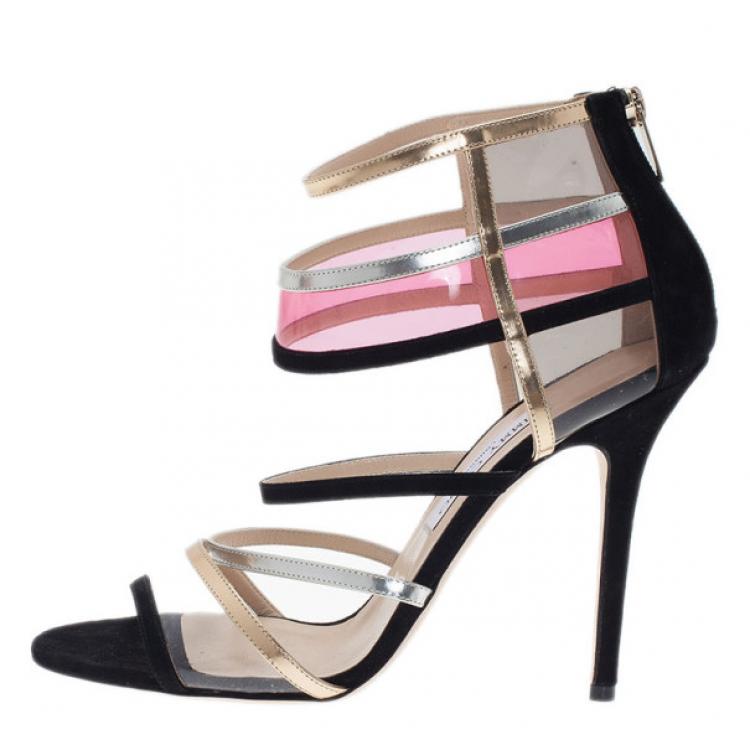 Pre Owned Jimmy Choo Multicolor Suede and Perspex Maitai Sandals Size 40