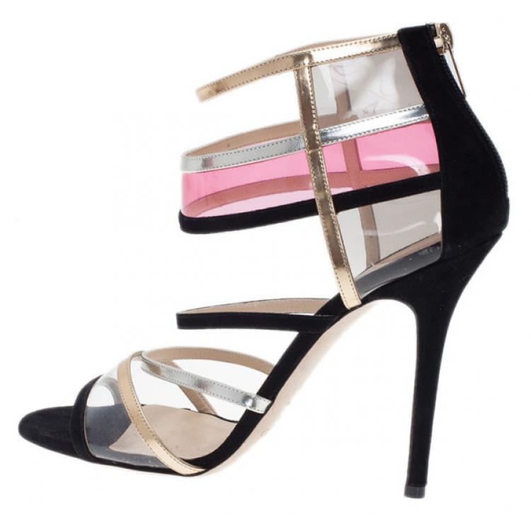 Pre Owned Jimmy Choo Multicolor Suede and Perspex Maitai Sandals Size 40