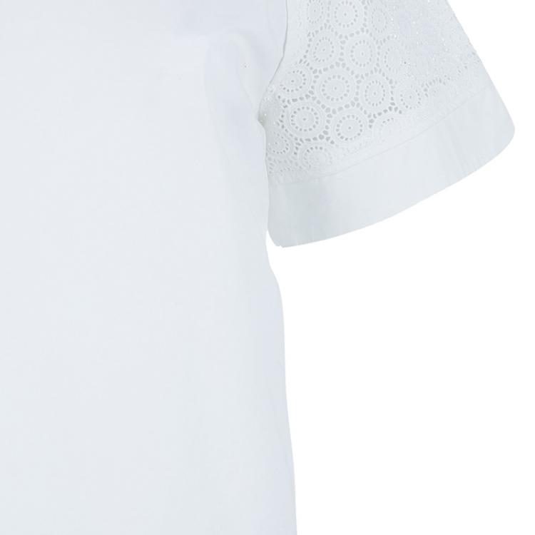 Pre Owned Salvatore Ferragamo White Eyelet Cotton Top M