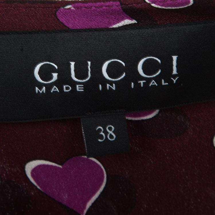 Pre Owned Gucci Resort'14 Multicolor Heart Printed Silk Gathered Maxi Dress S