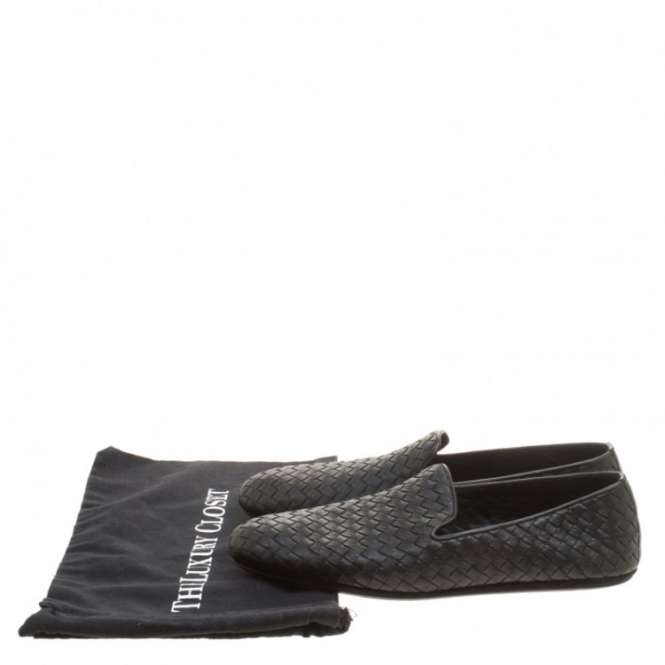 Pre Owned Bottega Veneta Black Intrecciato Leather Loafers Size 44