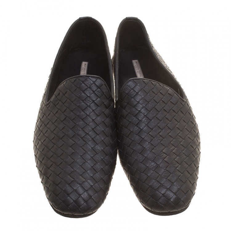 Pre Owned Bottega Veneta Black Intrecciato Leather Loafers Size 44