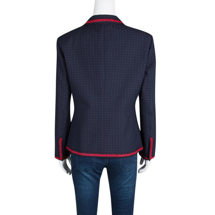 Pre Owned Gucci Navy Blue Dotted Contrast Trim Detail Blazer M