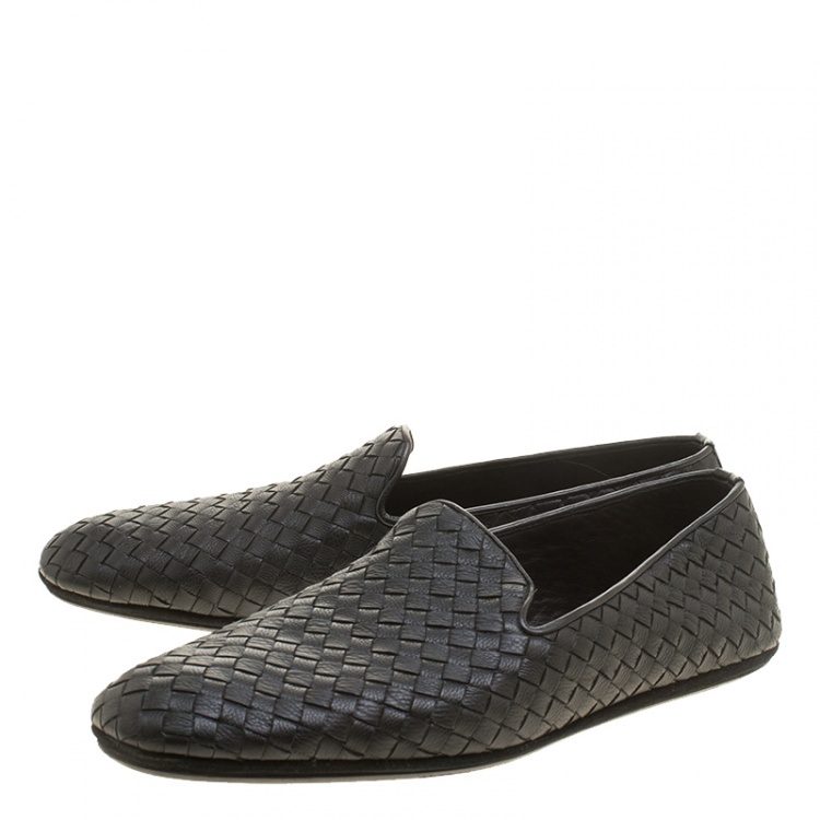 Pre Owned Bottega Veneta Black Intrecciato Leather Loafers Size 44