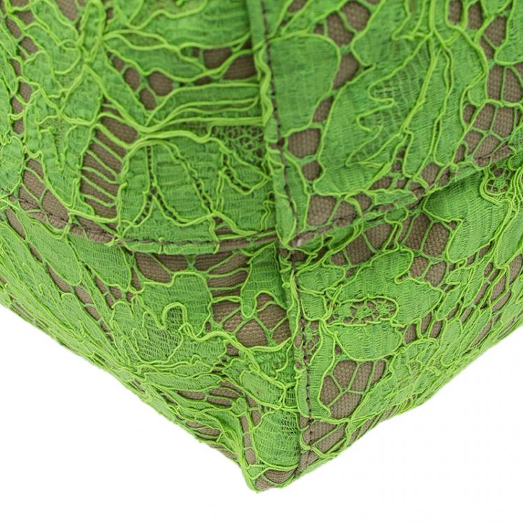 Pre Owned Valentino Lime Green Glamorous Lace Tote Bag