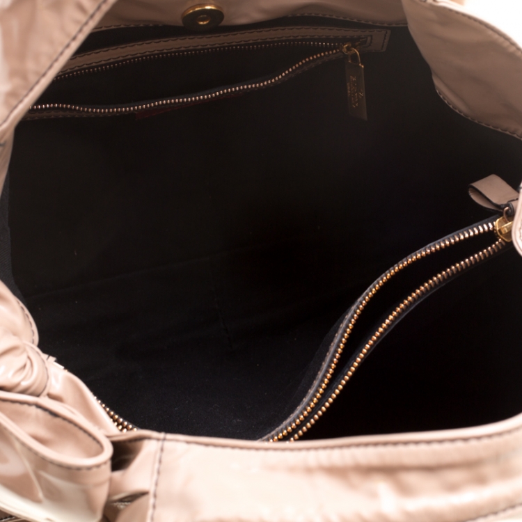 Pre Owned Valentino Beige Patent Leather Nuage Bow Tote